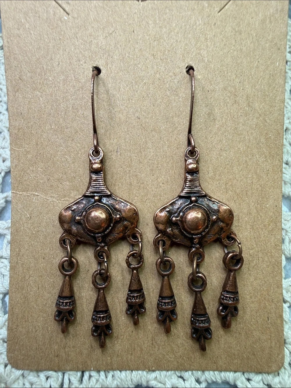 Boho Copper Dangle Earrings - Handcrafted Women Jewelry